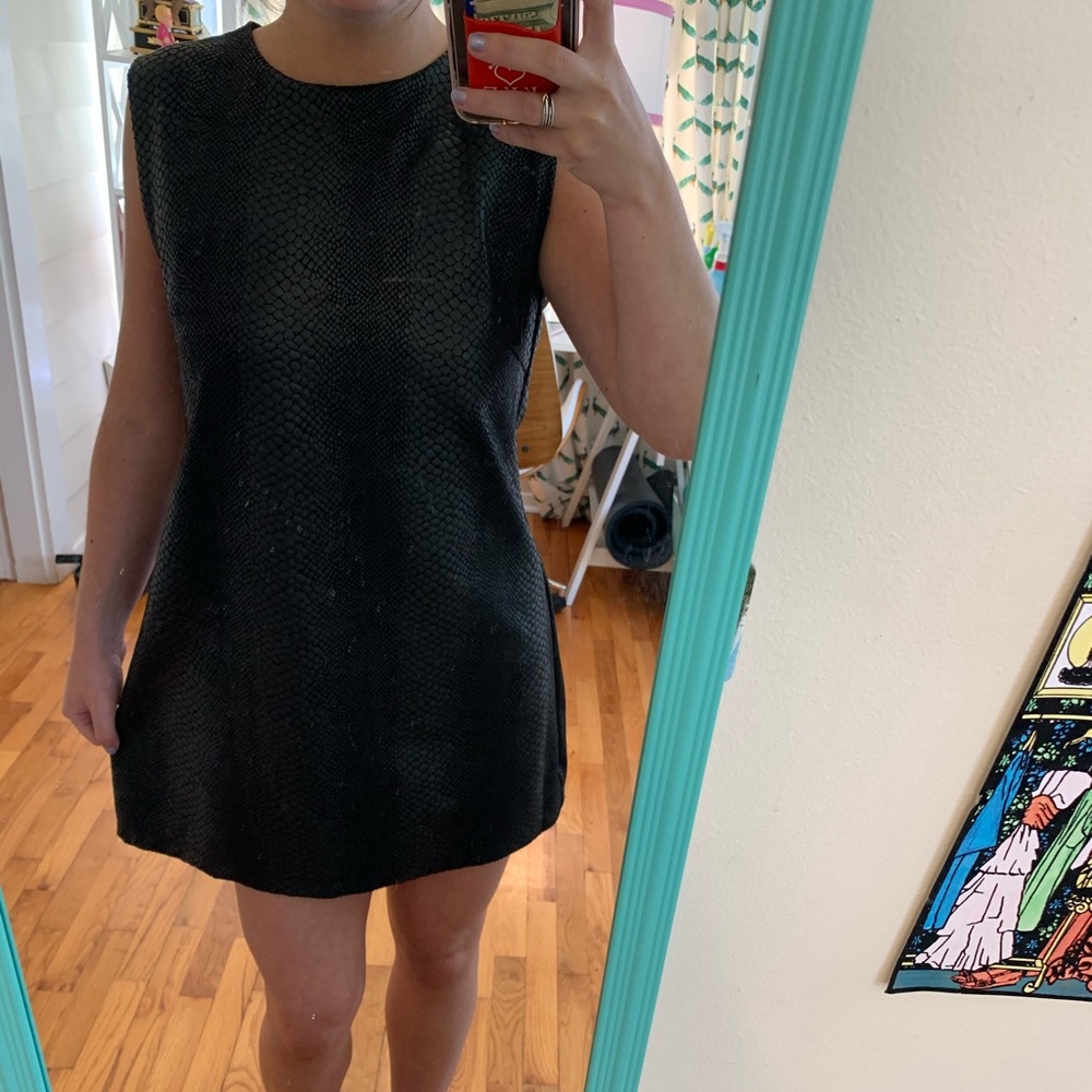 Olivaceous black snakeskin mini dress